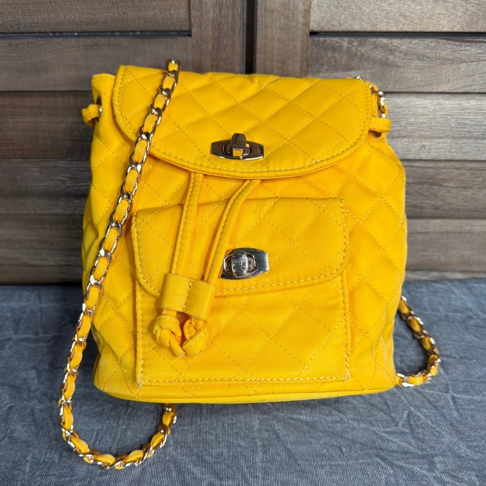 Forever 21 Backpack Womens OS Quilted Yellow Chain Strap Turn Lock Mini